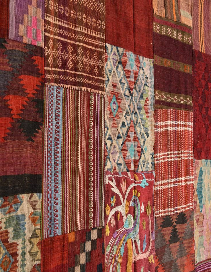 Detail image of  5' 6 x 7' 9  Hand Woven Kilim Patchwork Wool Rug