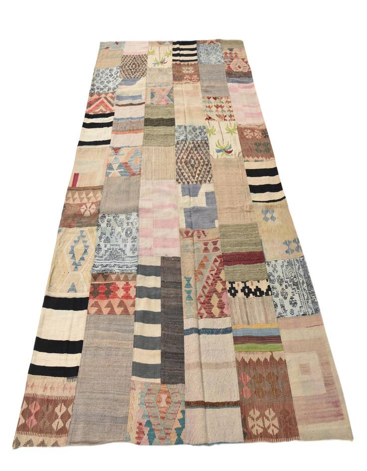Detail image of  6' 7 x 9' 10  Hand Woven Kilim Patchwork Wool Rug