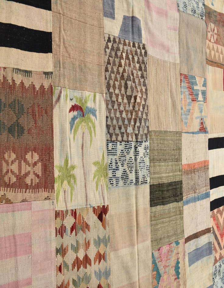 Detail image of  6' 7 x 9' 10  Hand Woven Kilim Patchwork Wool Rug
