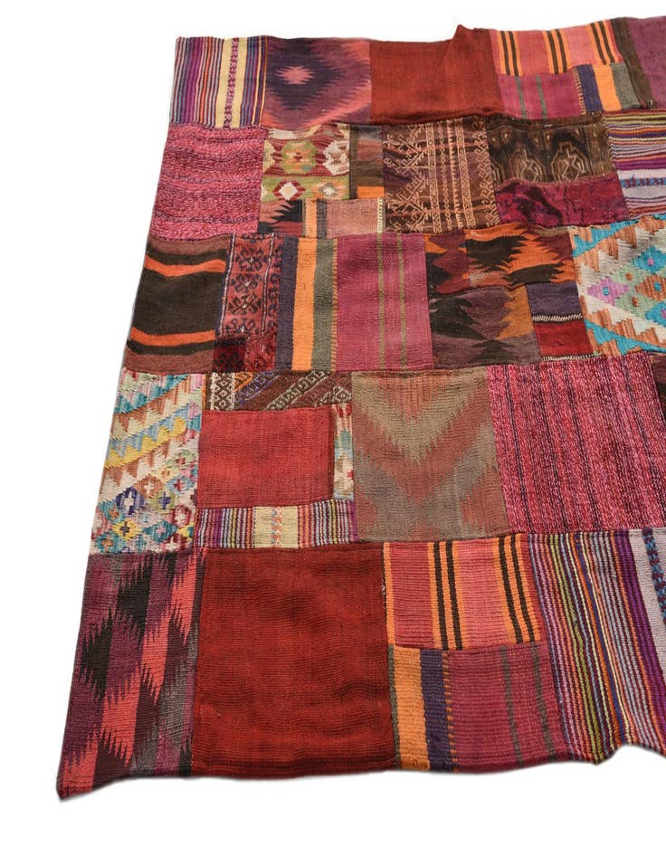 Detail image of  4' 9 x 6' 9  Hand Woven Kilim Patchwork Wool Rug
