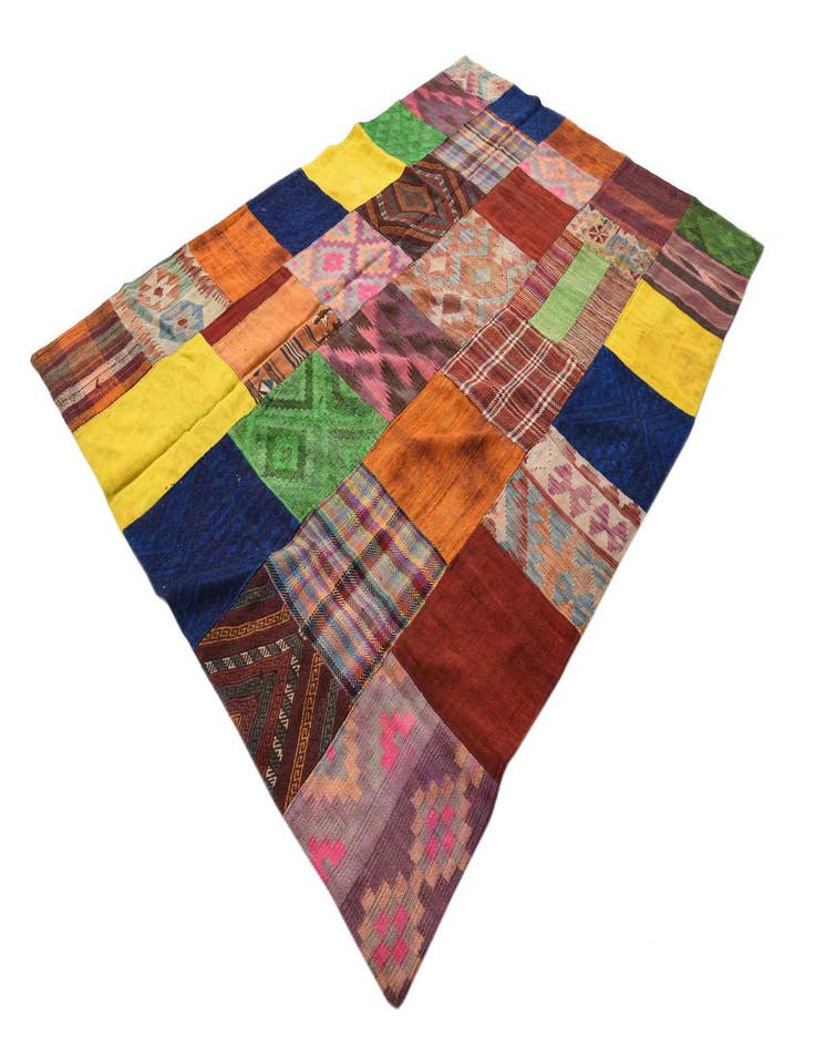 Detail image of  5' 7 x 8'  Hand Woven Kilim Patchwork Wool Rug