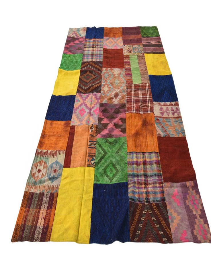 Detail image of  5' 7 x 8'  Hand Woven Kilim Patchwork Wool Rug