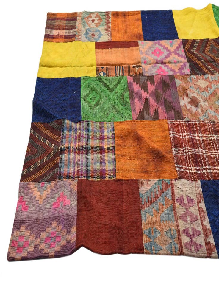 Detail image of  5' 7 x 8'  Hand Woven Kilim Patchwork Wool Rug