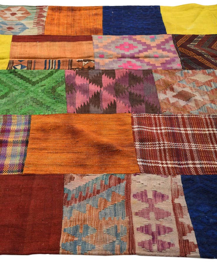 Detail image of  5' 7 x 8'  Hand Woven Kilim Patchwork Wool Rug