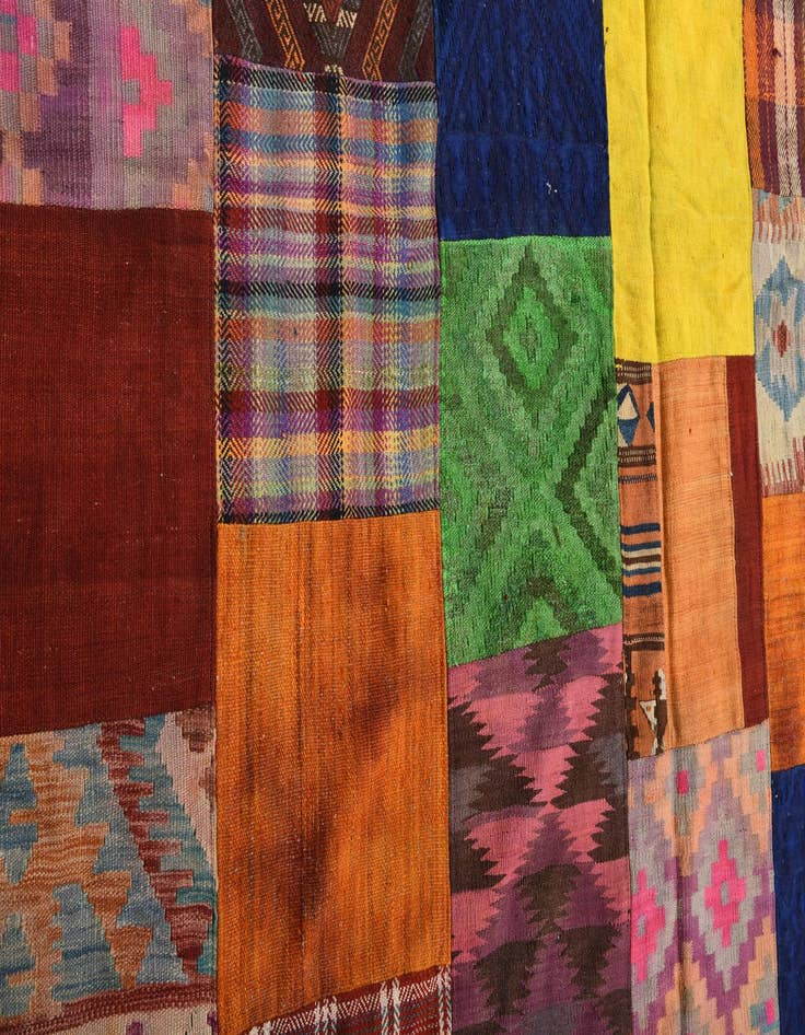 Detail image of  5' 7 x 8'  Hand Woven Kilim Patchwork Wool Rug