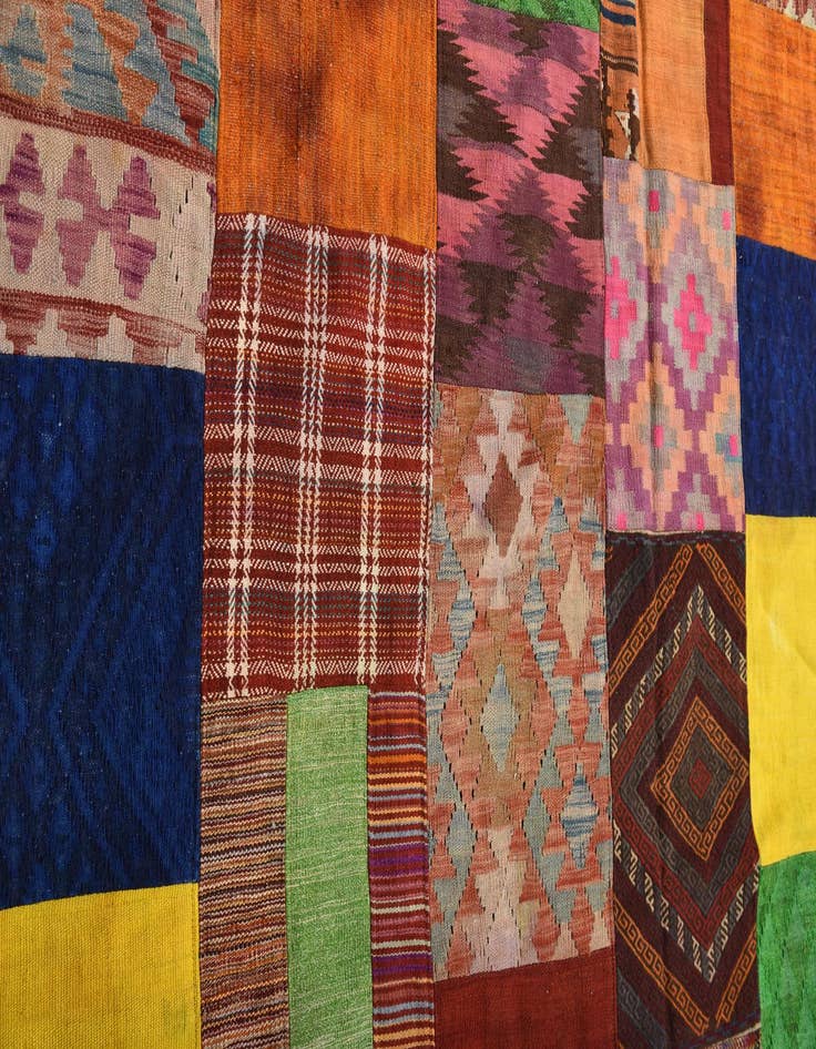 Detail image of  5' 7 x 8'  Hand Woven Kilim Patchwork Wool Rug