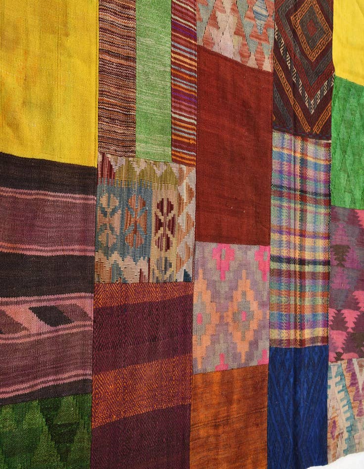 Detail image of  5' 7 x 8'  Hand Woven Kilim Patchwork Wool Rug