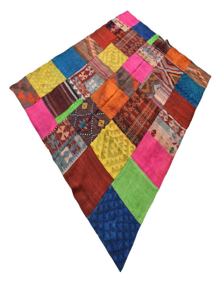 Detail image of  5' 6 x 7' 8  Hand Woven Kilim Patchwork Wool Rug