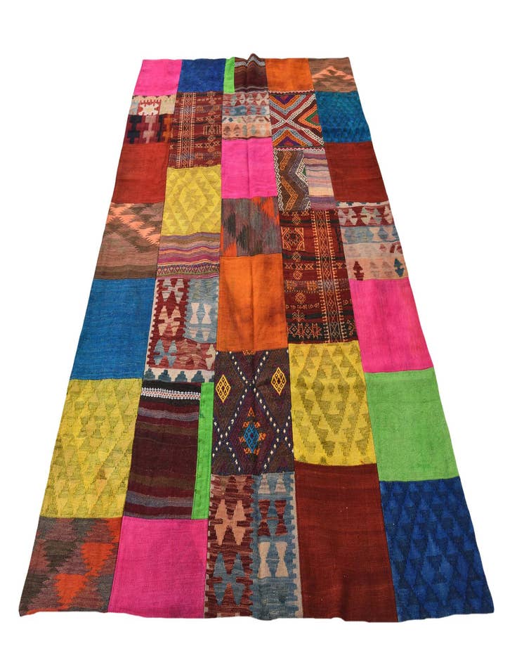 Detail image of  5' 6 x 7' 8  Hand Woven Kilim Patchwork Wool Rug