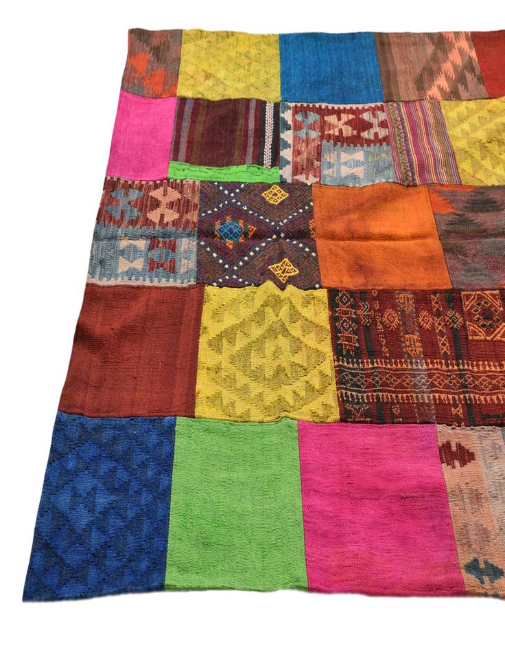 Detail image of  5' 6 x 7' 8  Hand Woven Kilim Patchwork Wool Rug