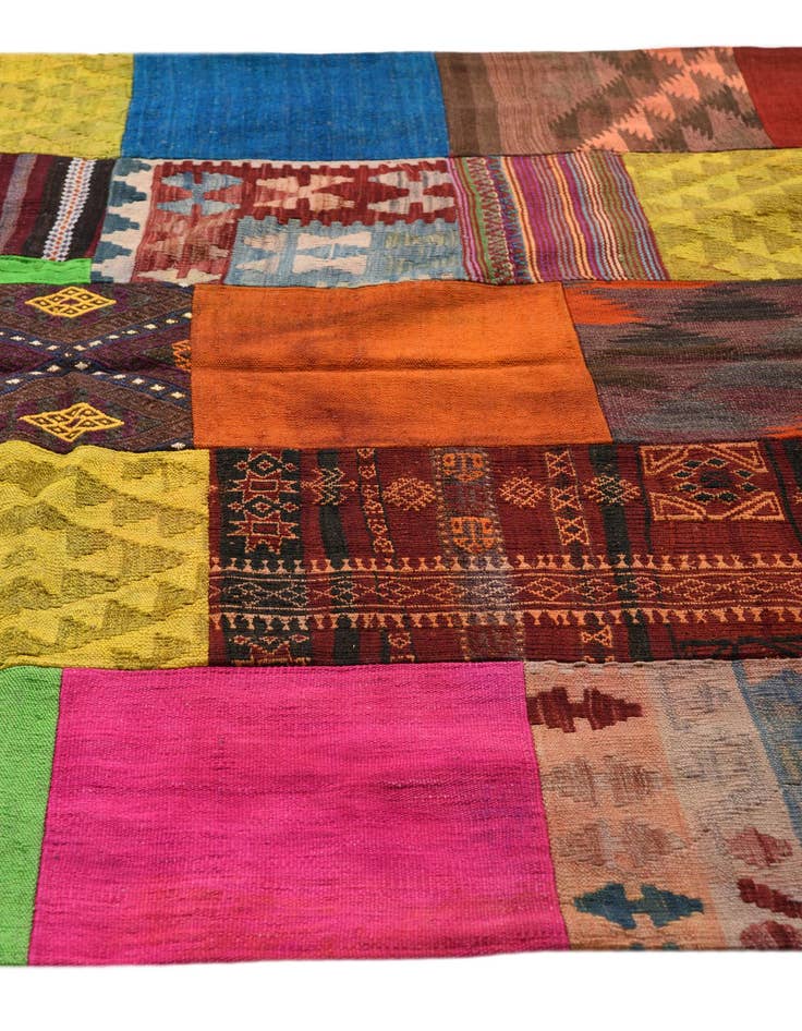 Detail image of  5' 6 x 7' 8  Hand Woven Kilim Patchwork Wool Rug