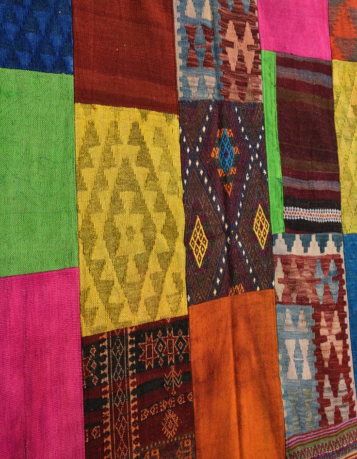 Detail image of  5' 6 x 7' 8  Hand Woven Kilim Patchwork Wool Rug