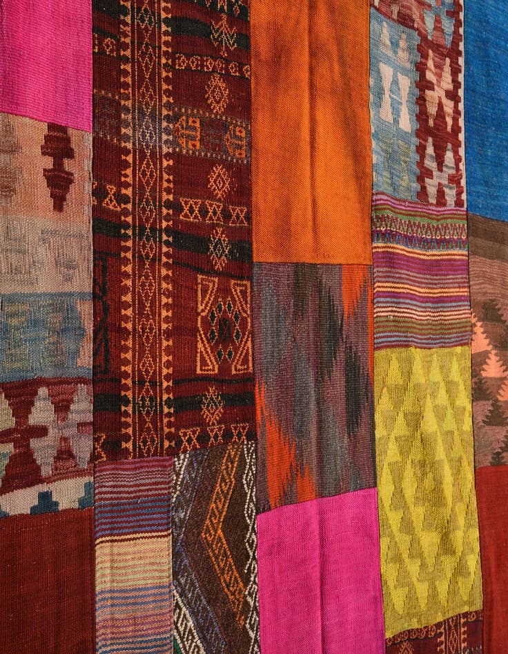 Detail image of  5' 6 x 7' 8  Hand Woven Kilim Patchwork Wool Rug