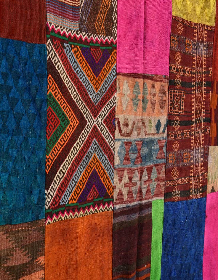 Detail image of  5' 6 x 7' 8  Hand Woven Kilim Patchwork Wool Rug