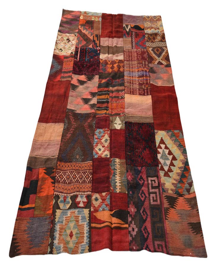 Detail image of  4' x 5' 9  Hand Woven Kilim Patchwork Wool Rug