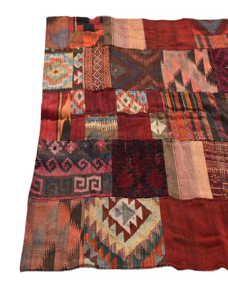 Detail image of  4' x 5' 9  Hand Woven Kilim Patchwork Wool Rug