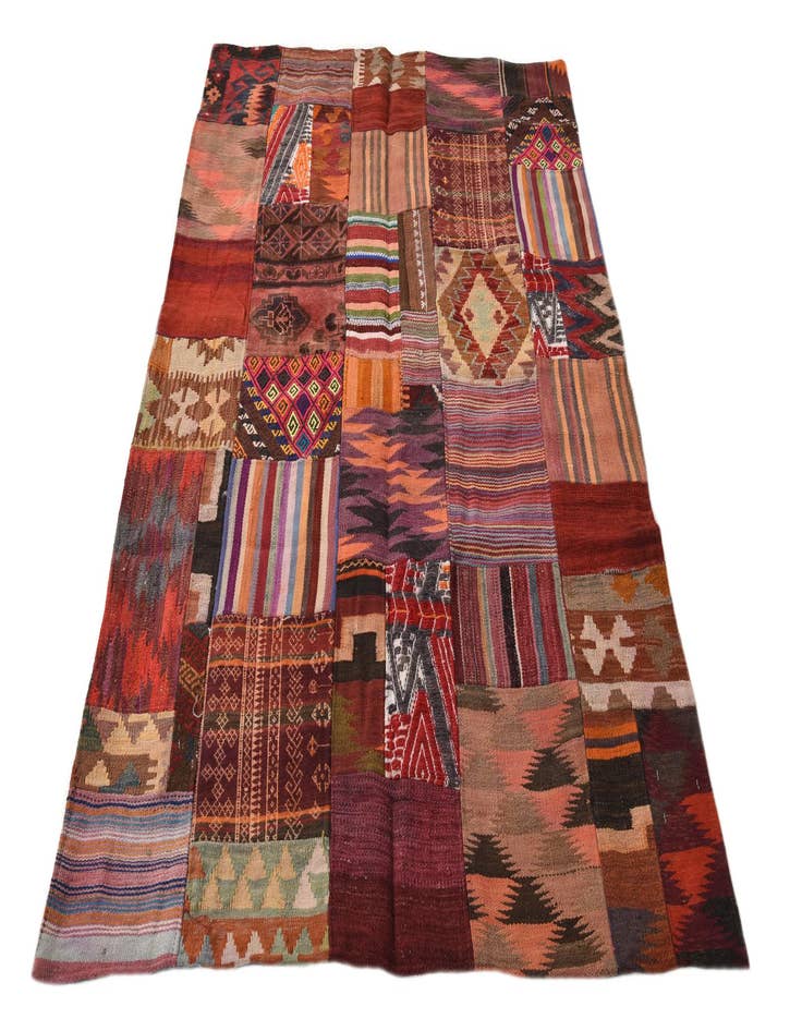 Detail image of  3' 10 x 5' 10  Hand Woven Kilim Patchwork Wool Rug