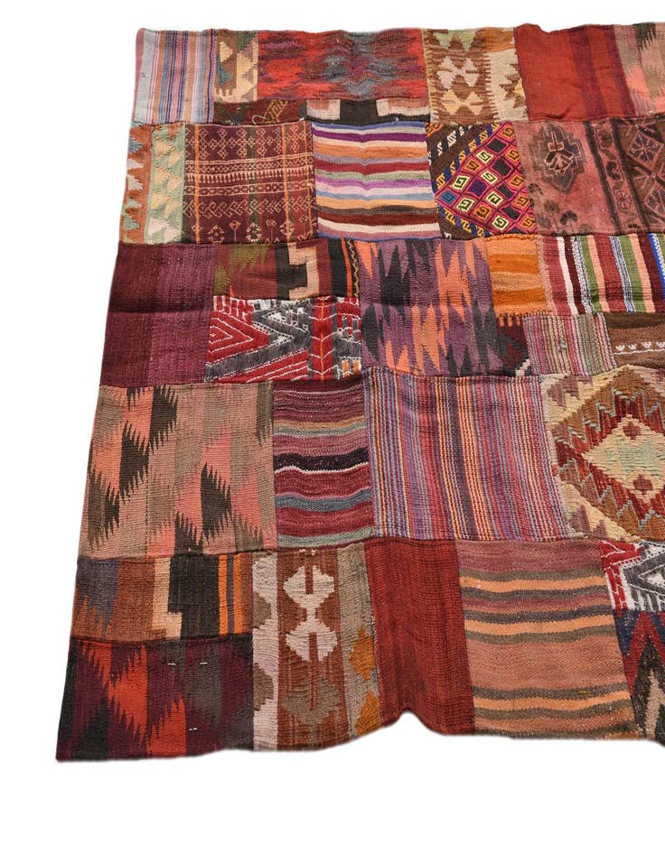 Detail image of  3' 10 x 5' 10  Hand Woven Kilim Patchwork Wool Rug