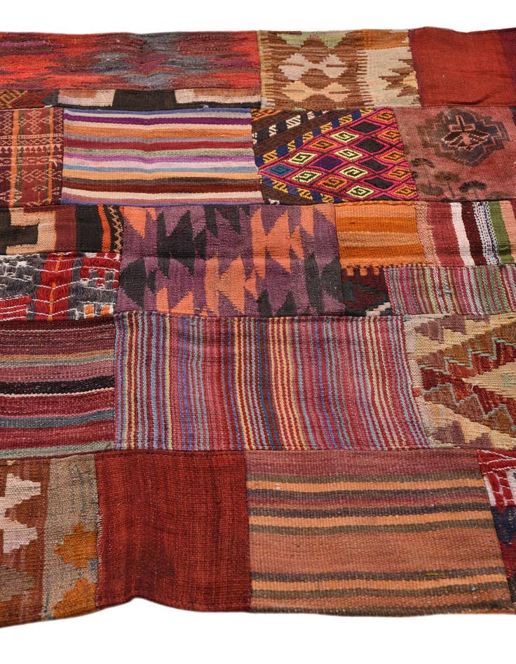 Detail image of  3' 10 x 5' 10  Hand Woven Kilim Patchwork Wool Rug