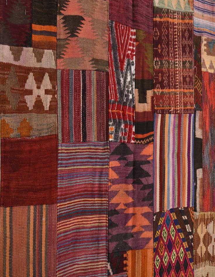 Detail image of  3' 10 x 5' 10  Hand Woven Kilim Patchwork Wool Rug