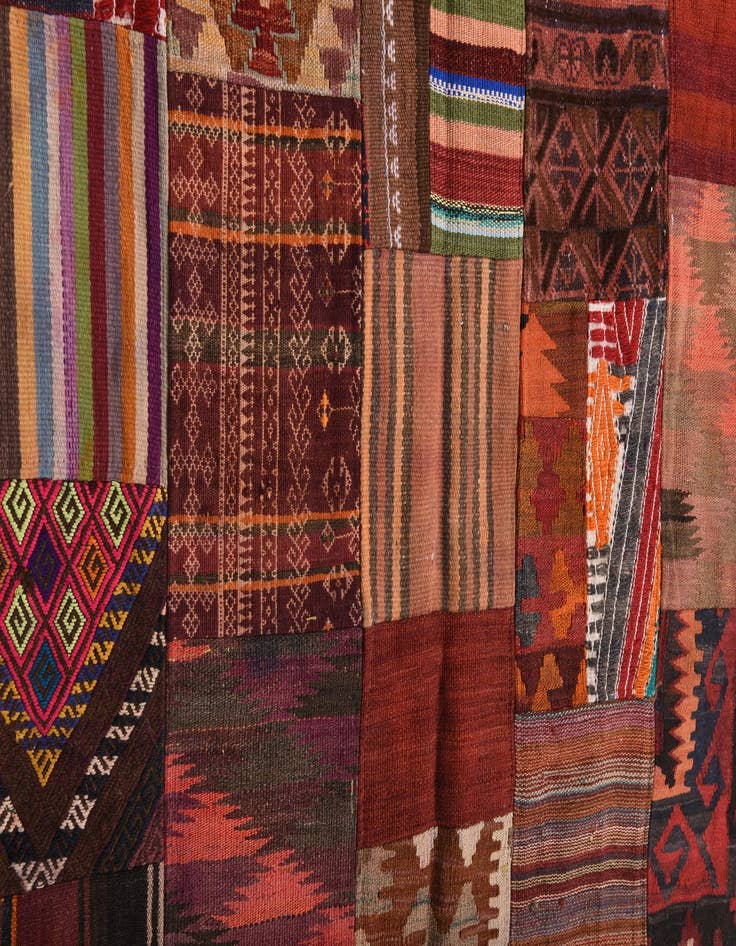 Detail image of  3' 10 x 5' 10  Hand Woven Kilim Patchwork Wool Rug