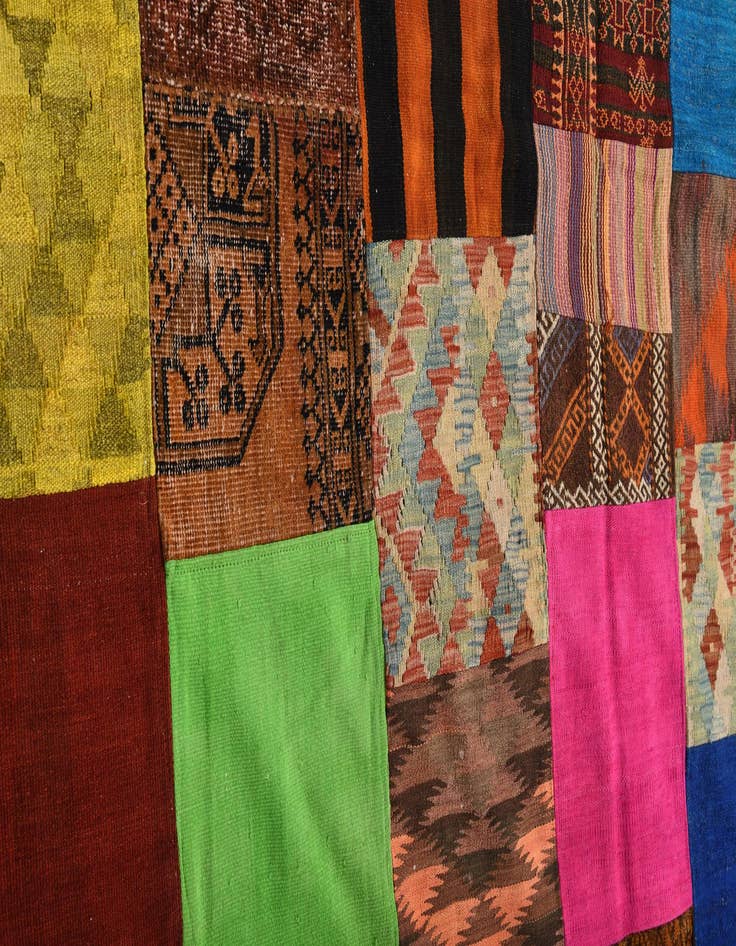 Detail image of  5' 5 x 7' 10  Hand Woven Kilim Patchwork Wool Rug