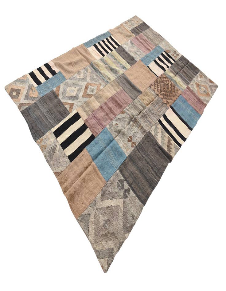 Detail image of  5' 3 x 8'  Hand Woven Kilim Patchwork Wool Rug