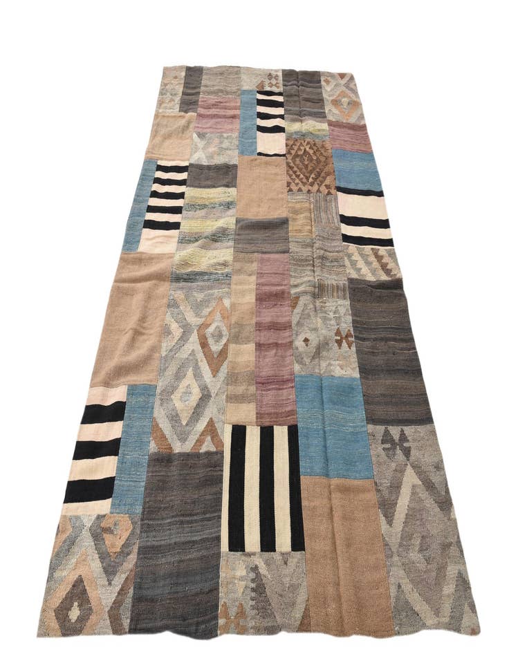 Detail image of  5' 3 x 8'  Hand Woven Kilim Patchwork Wool Rug