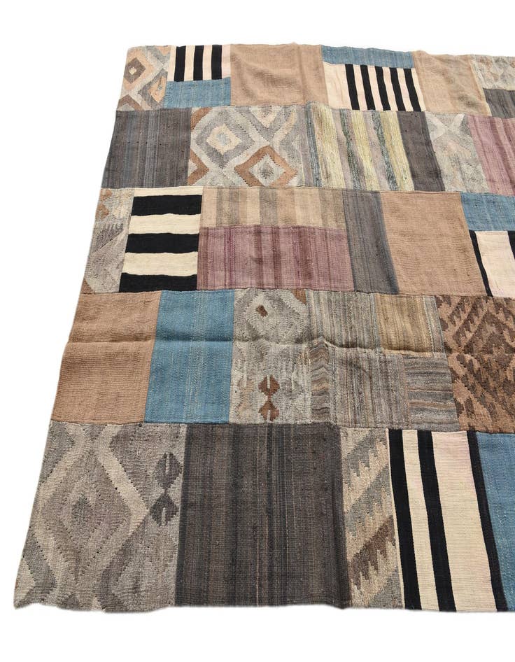 Detail image of  5' 3 x 8'  Hand Woven Kilim Patchwork Wool Rug
