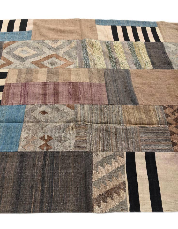 Detail image of  5' 3 x 8'  Hand Woven Kilim Patchwork Wool Rug