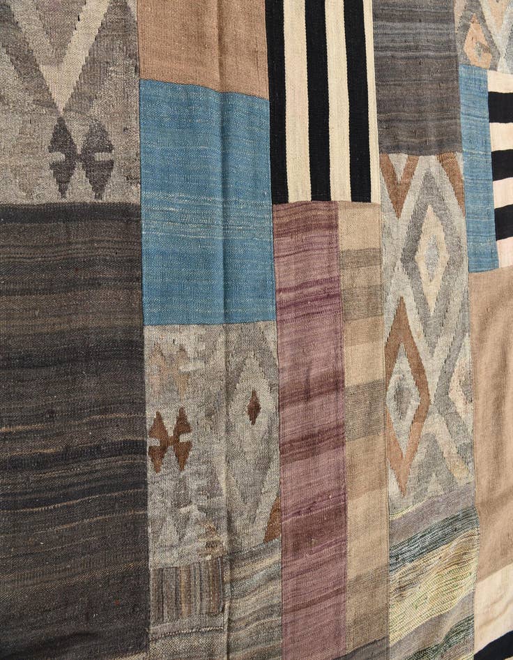 Detail image of  5' 3 x 8'  Hand Woven Kilim Patchwork Wool Rug