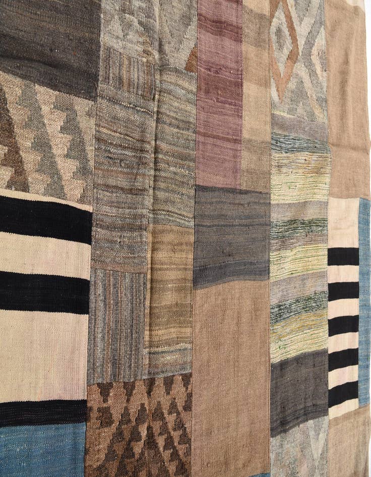 Detail image of  5' 3 x 8'  Hand Woven Kilim Patchwork Wool Rug