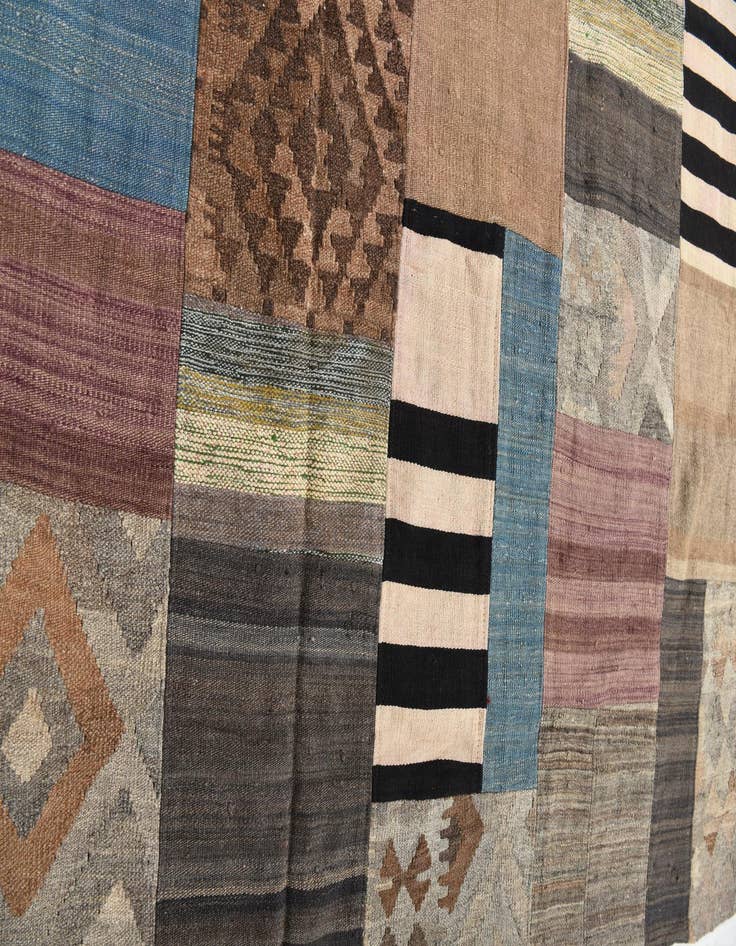 Detail image of  5' 3 x 8'  Hand Woven Kilim Patchwork Wool Rug