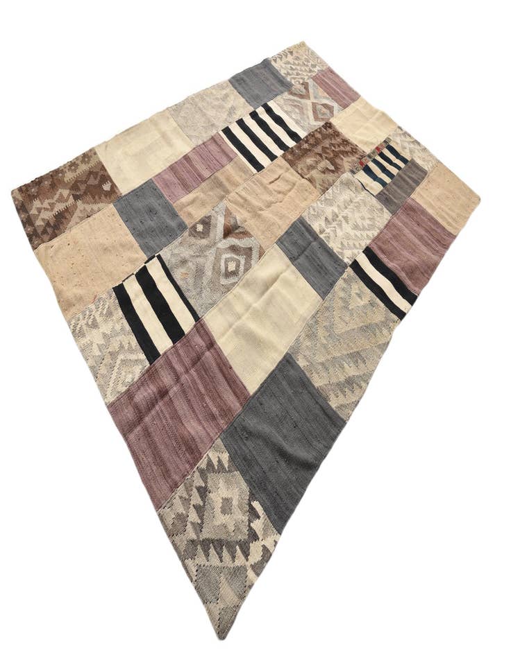 Detail image of  5' 5 x 7' 10  Hand Woven Kilim Patchwork Wool Rug