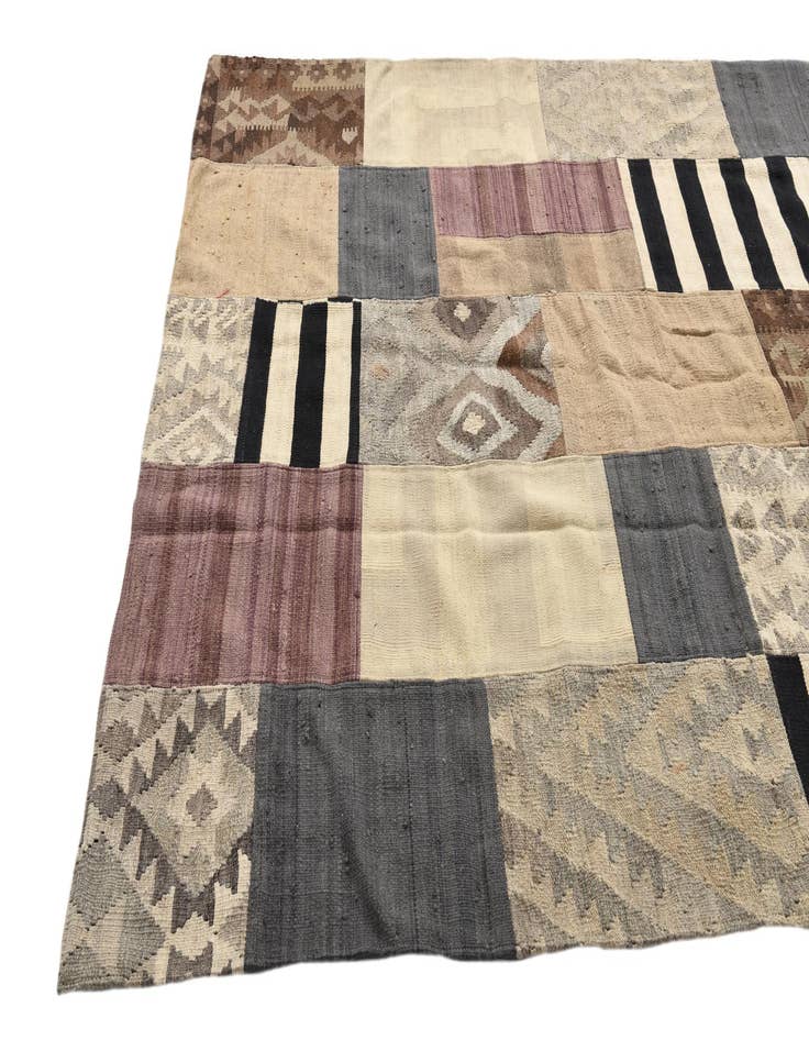 Detail image of  5' 5 x 7' 10  Hand Woven Kilim Patchwork Wool Rug
