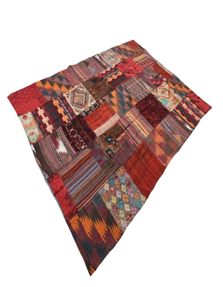 Detail image of  5' 6 x 8' 2  Hand Woven Kilim Patchwork Wool Rug