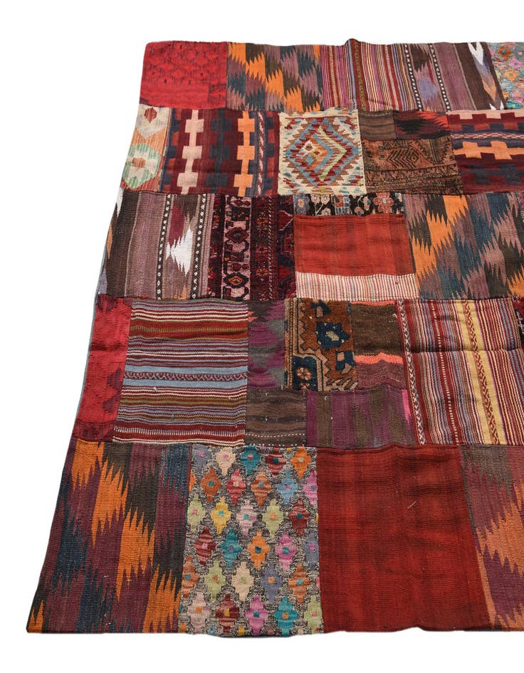 Detail image of  5' 6 x 8' 2  Hand Woven Kilim Patchwork Wool Rug