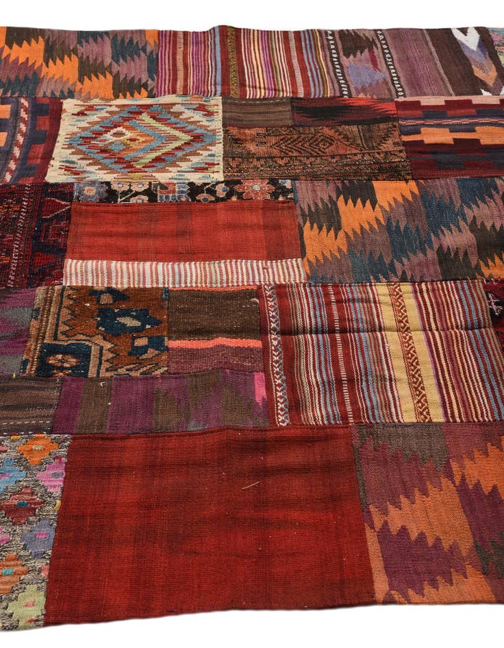 Detail image of  5' 6 x 8' 2  Hand Woven Kilim Patchwork Wool Rug