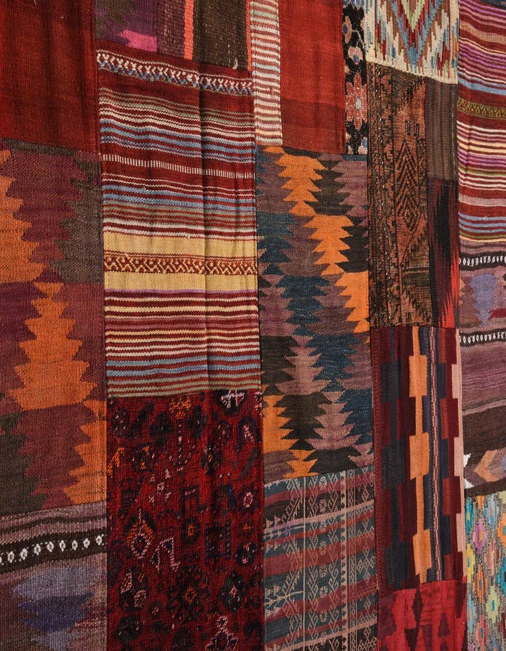 Detail image of  5' 6 x 8' 2  Hand Woven Kilim Patchwork Wool Rug