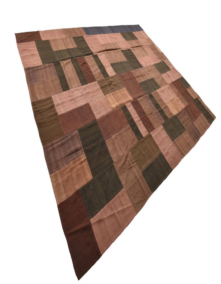 Detail image of  9' 2 x 13' 2  Hand Woven Kilim Patchwork Wool Rug