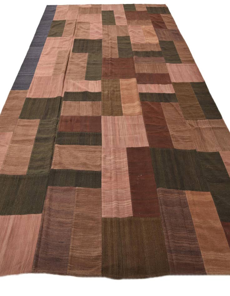 Detail image of  9' 2 x 13' 2  Hand Woven Kilim Patchwork Wool Rug