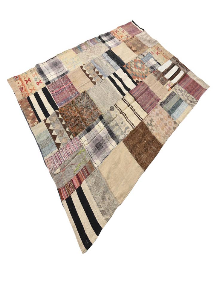 Detail image of  5' 5 x 7' 11  Hand Woven Kilim Patchwork Wool Rug