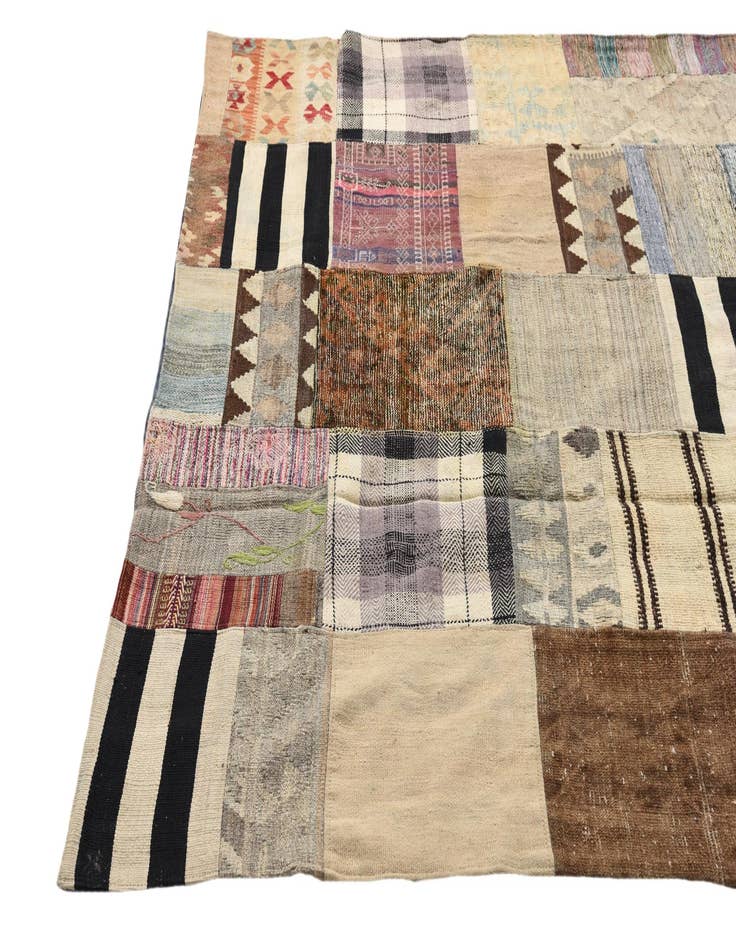 Detail image of  5' 5 x 7' 11  Hand Woven Kilim Patchwork Wool Rug