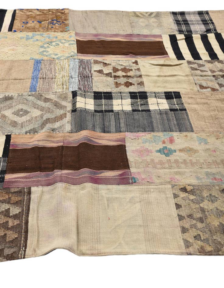 Detail image of  6' 8 x 9' 2  Hand Woven Kilim Patchwork Wool Rug