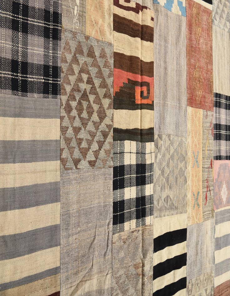 Detail image of  6' 8 x 9' 8  Hand Woven Kilim Patchwork Wool Rug
