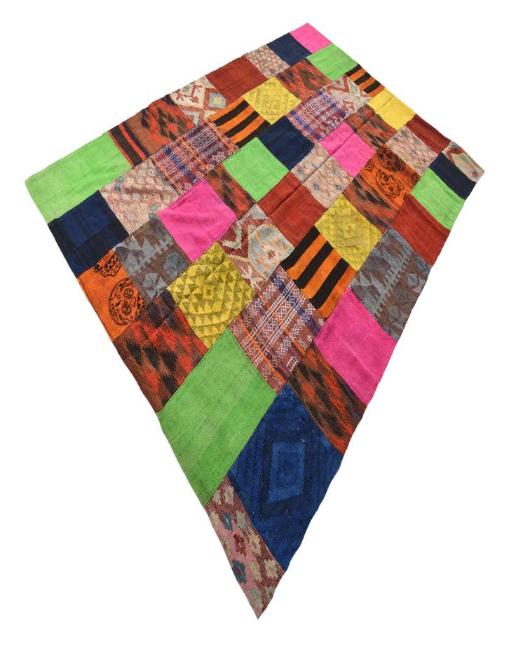 Detail image of  6' 7 x 9' 7  Hand Woven Kilim Patchwork Wool Rug