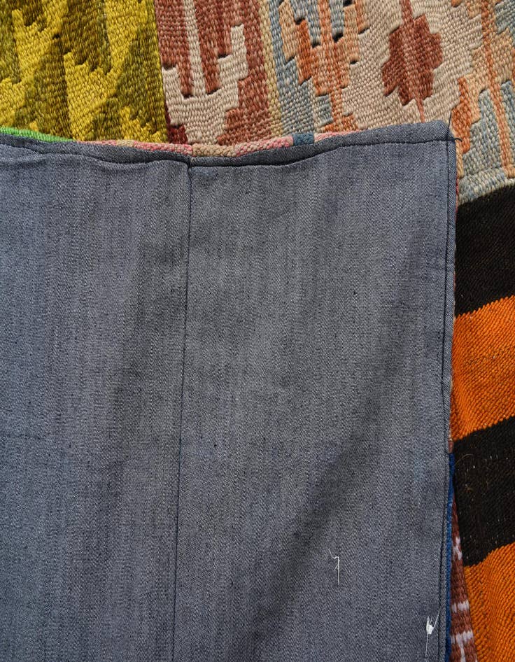 Detail image of  6' 7 x 9' 7  Hand Woven Kilim Patchwork Wool Rug