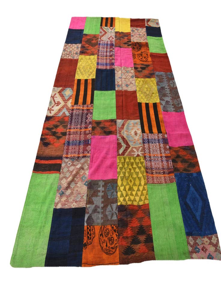 Detail image of  6' 7 x 9' 7  Hand Woven Kilim Patchwork Wool Rug