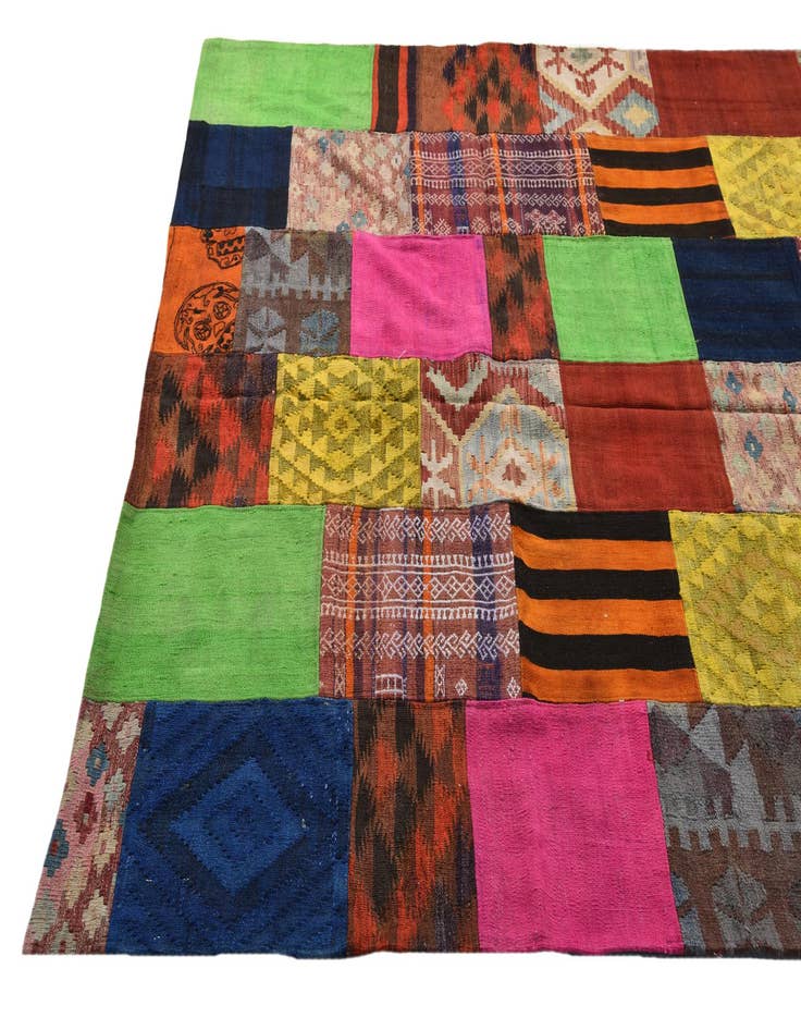 Detail image of  6' 7 x 9' 7  Hand Woven Kilim Patchwork Wool Rug