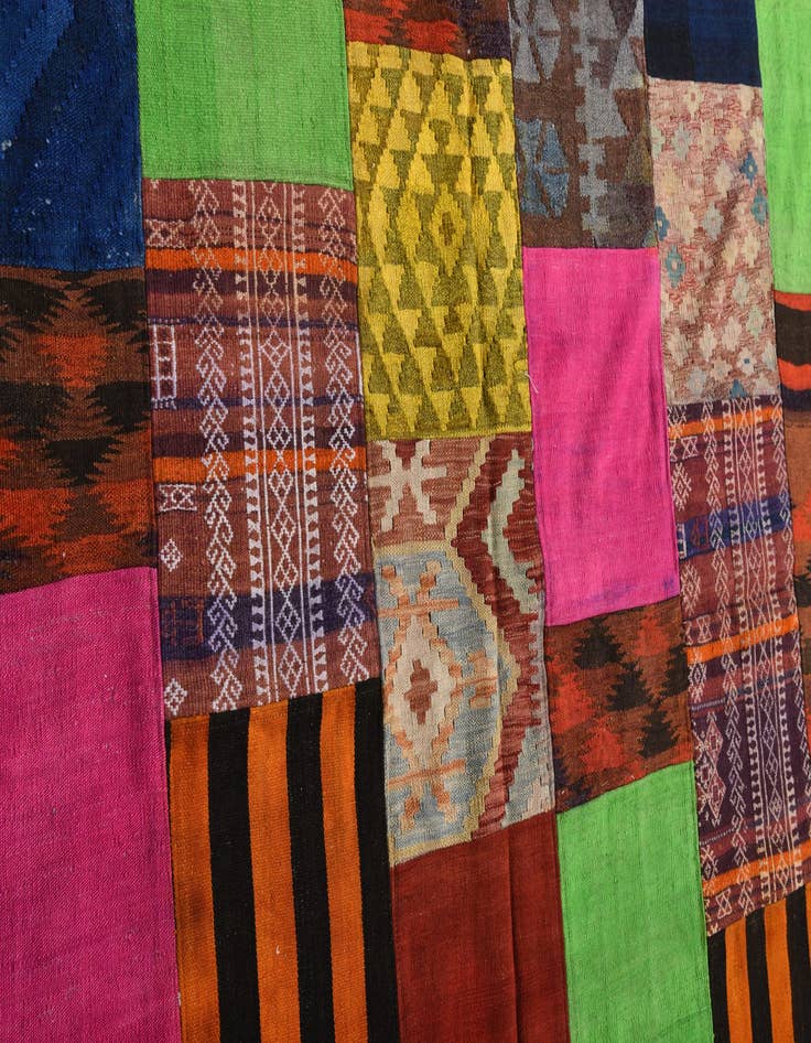 Detail image of  6' 7 x 9' 7  Hand Woven Kilim Patchwork Wool Rug